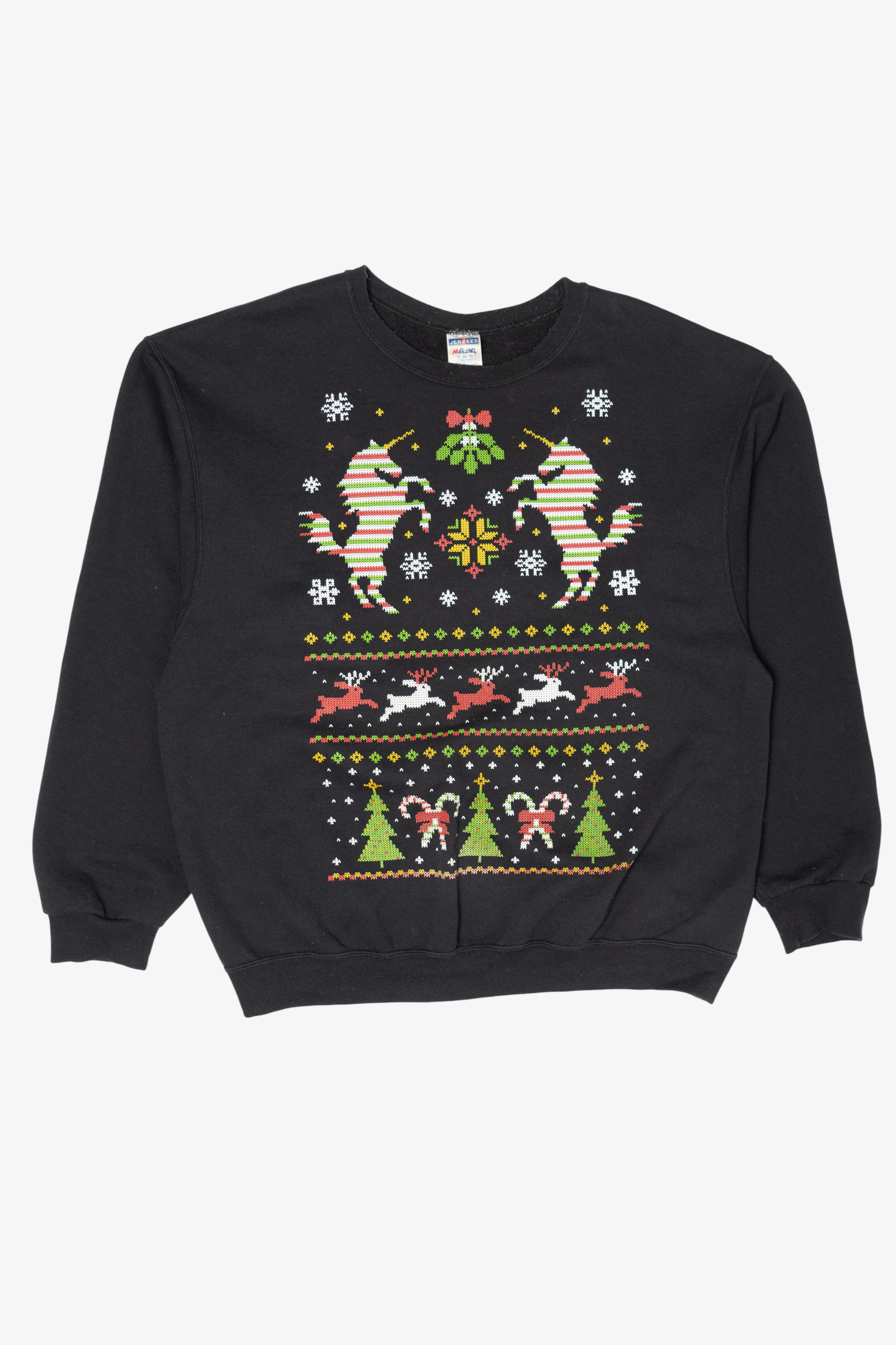 Vintage Black Jerzees Unicorns Ugly Christmas Sweatshirt (2000s)