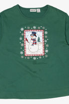 Vintage Dark Green Fashion Bug Snowmen Ugly Christmas Sweatshirt (1990s)