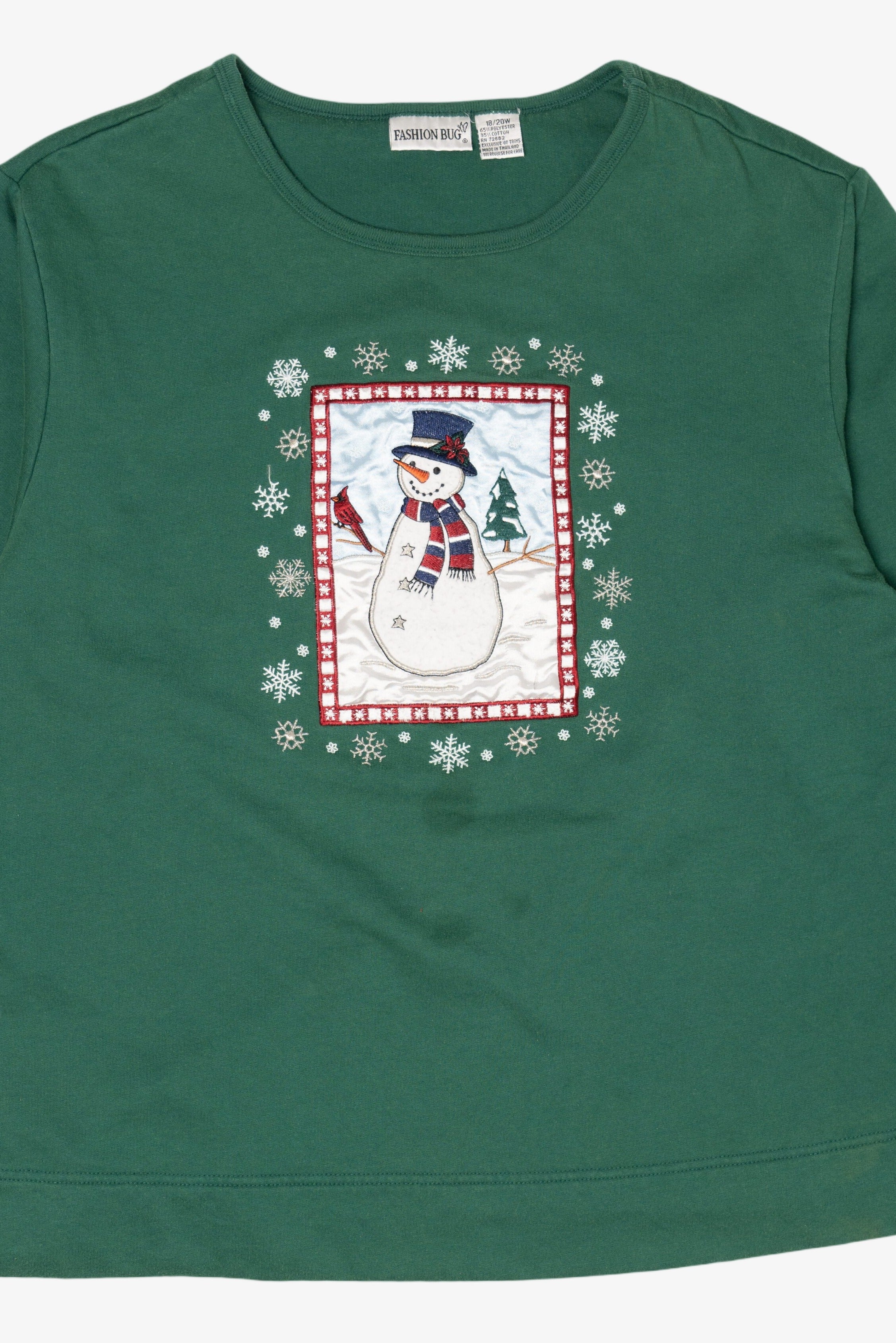 Vintage Dark Green Fashion Bug Snowmen Ugly Christmas Sweatshirt (1990s)