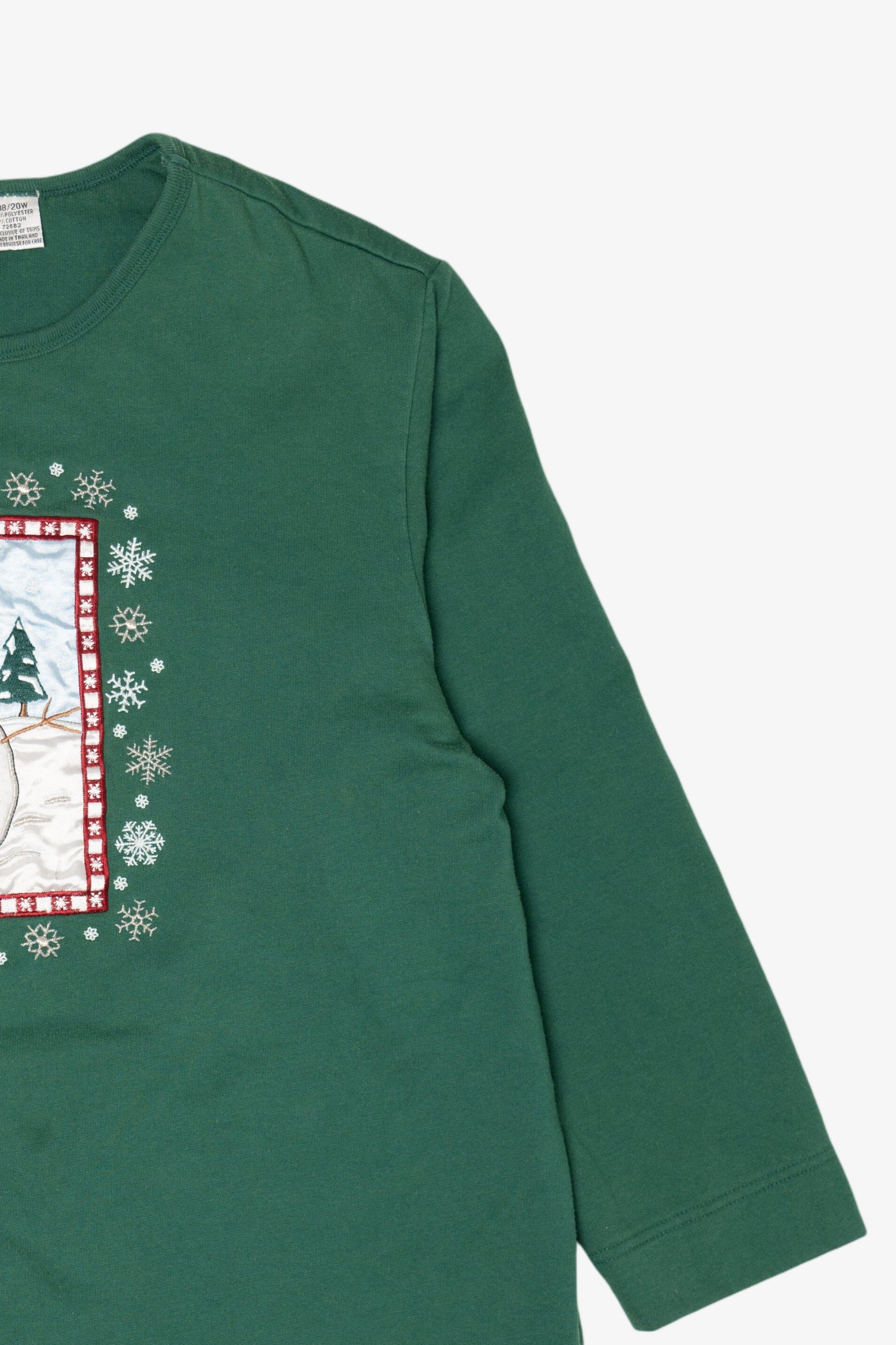 Vintage Dark Green Fashion Bug Snowmen Ugly Christmas Sweatshirt (1990s)