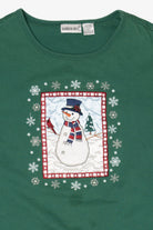 Vintage Dark Green Fashion Bug Snowmen Ugly Christmas Sweatshirt (1990s)