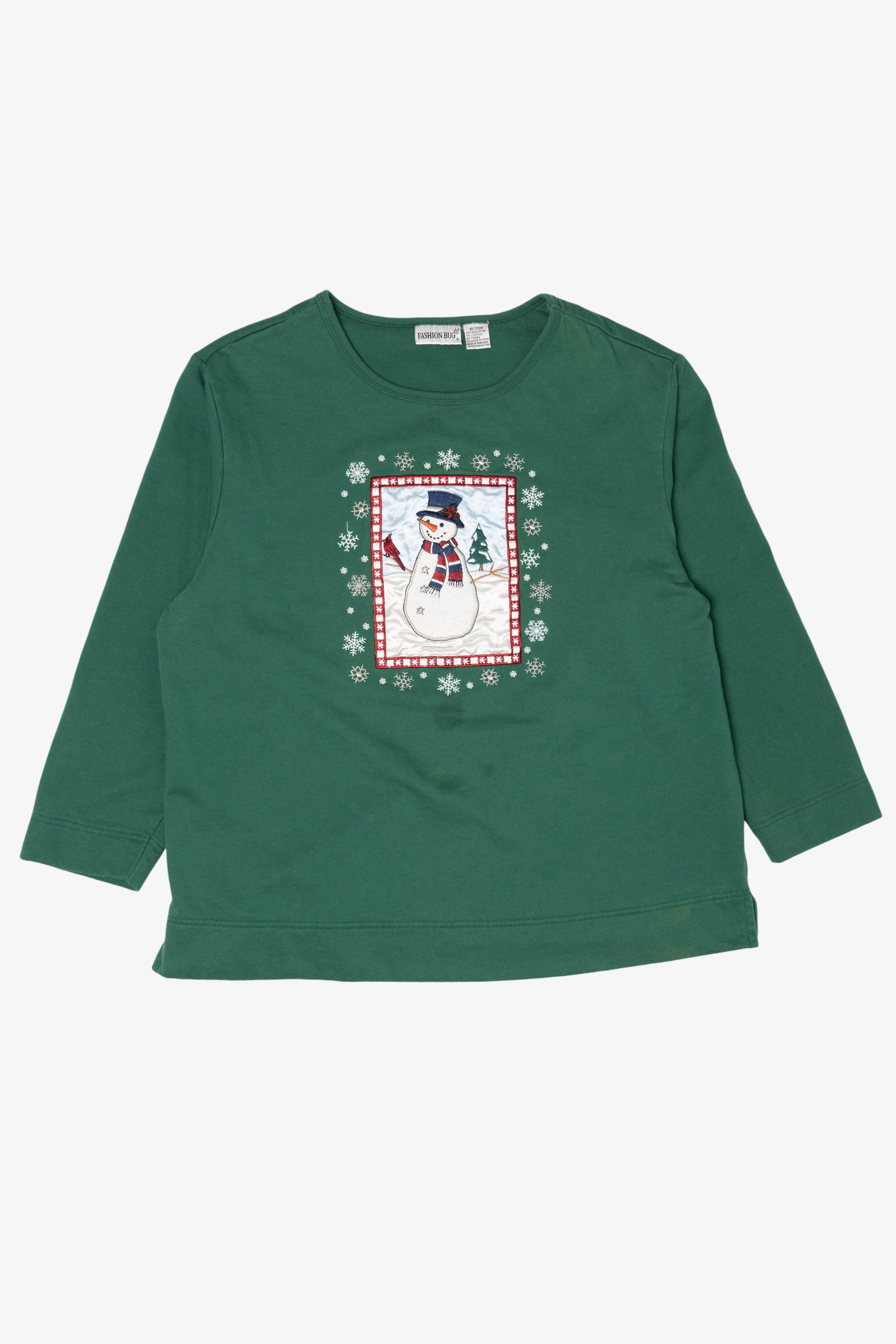 Vintage Dark Green Fashion Bug Snowmen Ugly Christmas Sweatshirt (1990s)