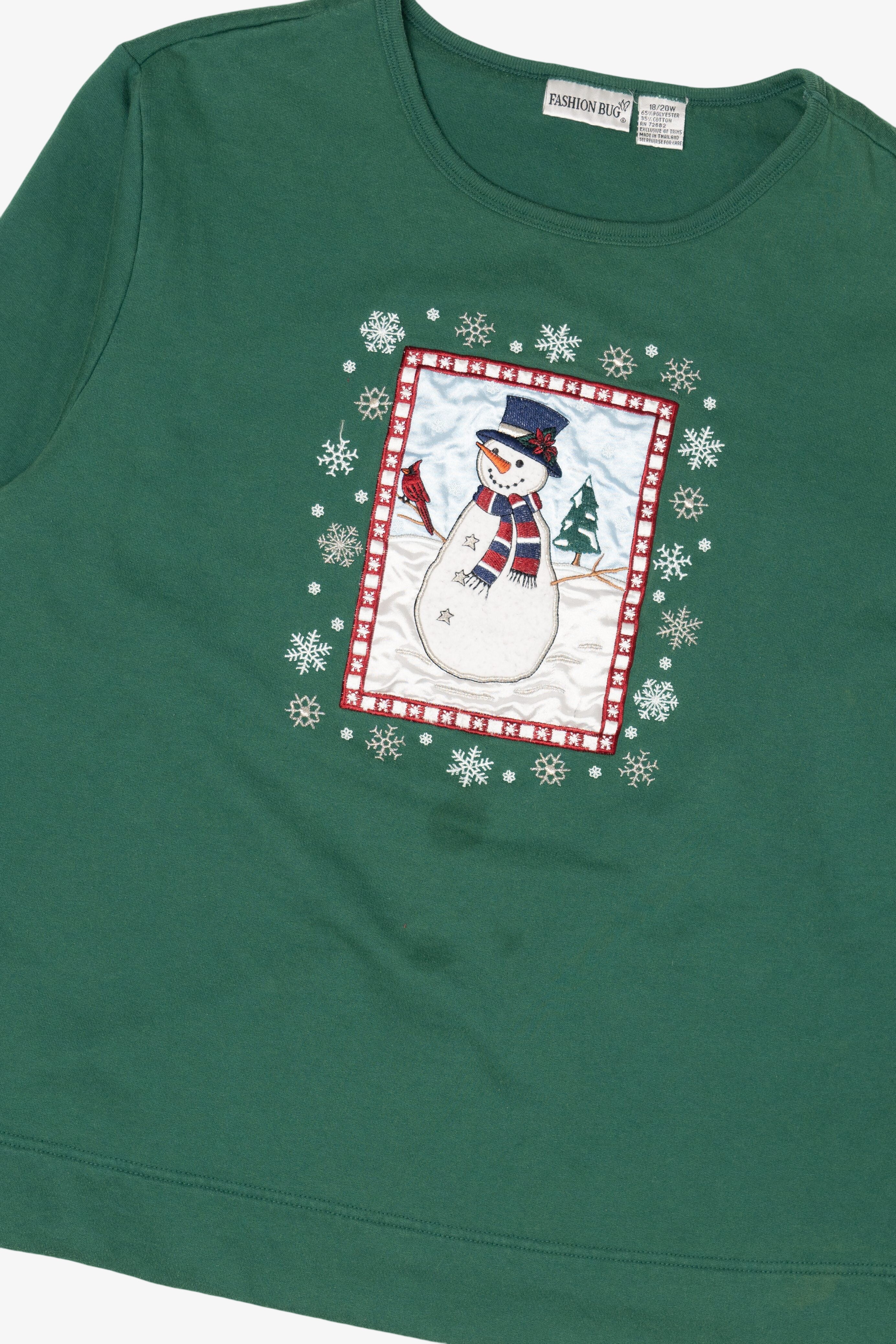 Vintage Dark Green Fashion Bug Snowmen Ugly Christmas Sweatshirt (1990s)