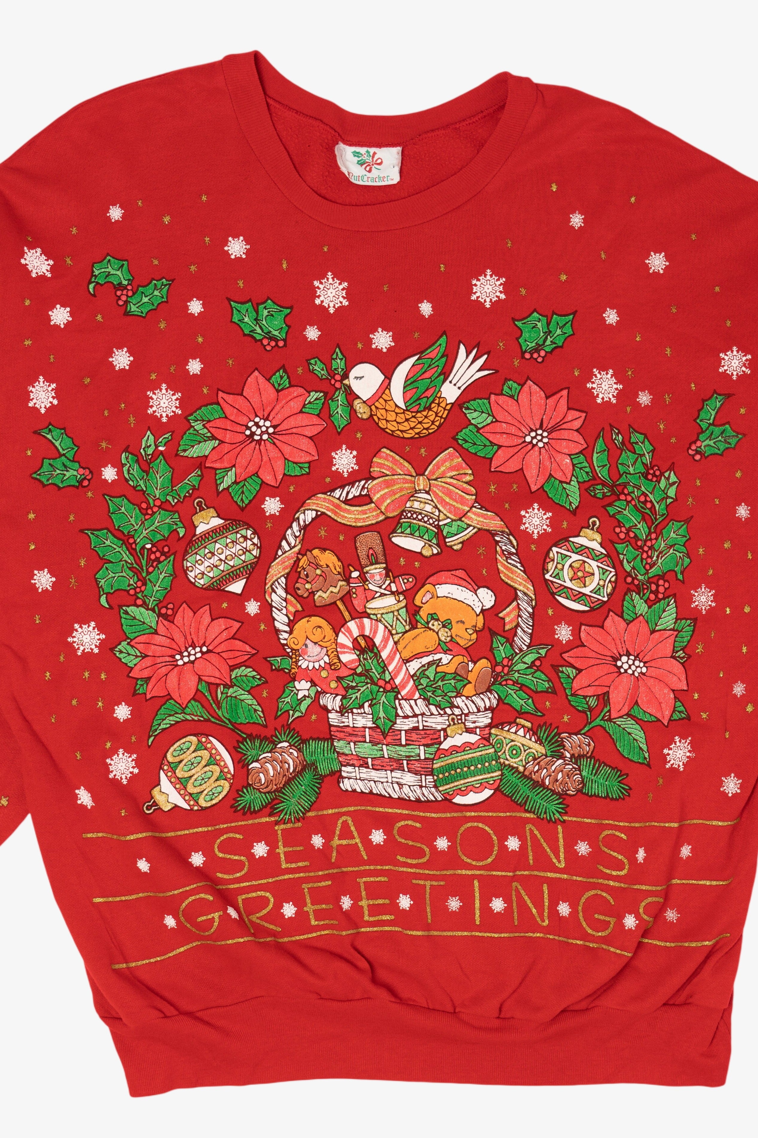 Vintage Red Nutcracker "Seasons Greetings" Ugly Christmas Sweatshirt (1990s)