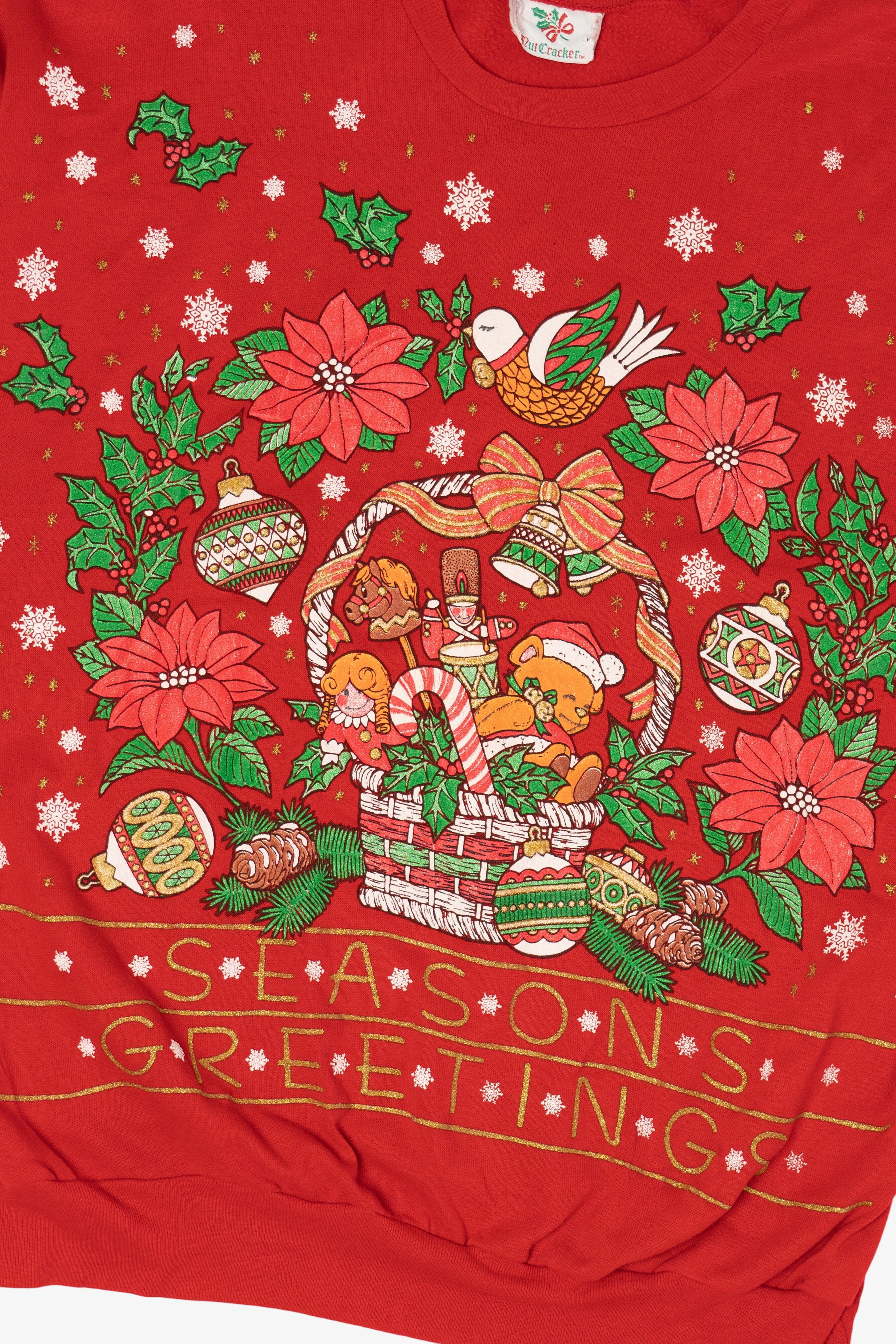 Vintage Red Nutcracker "Seasons Greetings" Ugly Christmas Sweatshirt (1990s)