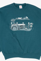 Vintage Teal Jerzees Winter Tractor Ugly Christmas Sweatshirt (1990s)