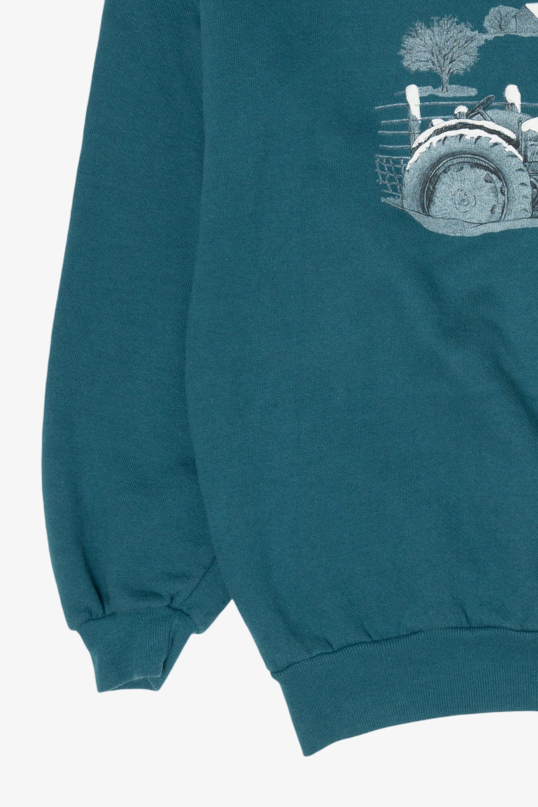 Vintage Teal Jerzees Winter Tractor Ugly Christmas Sweatshirt (1990s)
