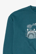 Vintage Teal Jerzees Winter Tractor Ugly Christmas Sweatshirt (1990s)
