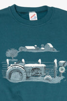 Vintage Teal Jerzees Winter Tractor Ugly Christmas Sweatshirt (1990s)