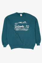 Vintage Teal Jerzees Winter Tractor Ugly Christmas Sweatshirt (1990s)