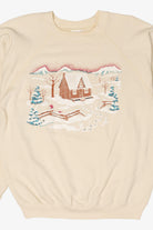 Vintage Embossed Winter Cabin Raglan Ugly Christmas Sweatshirt (1990s)