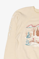 Vintage Embossed Winter Cabin Raglan Ugly Christmas Sweatshirt (1990s)