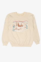 Vintage Embossed Winter Cabin Raglan Ugly Christmas Sweatshirt (1990s)