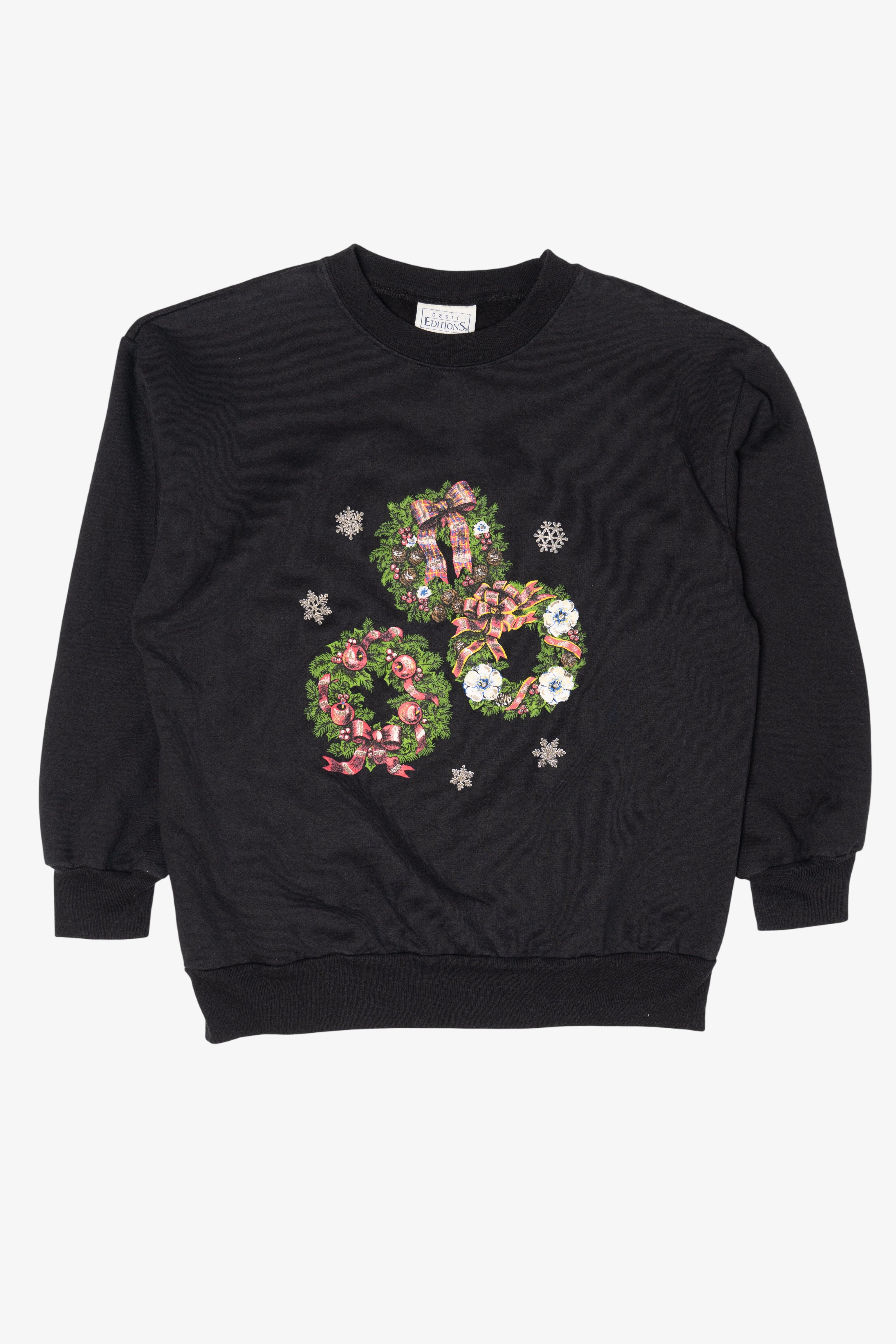 Vintage Black Basic Editions Wreaths Ugly Christmas Sweatshirt (1990s)