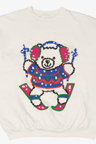 Vintage White Tultex Bear Skiing Ugly Christmas Sweatshirt (1990s)