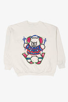 Vintage White Tultex Bear Skiing Ugly Christmas Sweatshirt (1990s)
