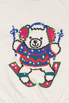 Vintage White Tultex Bear Skiing Ugly Christmas Sweatshirt (1990s)