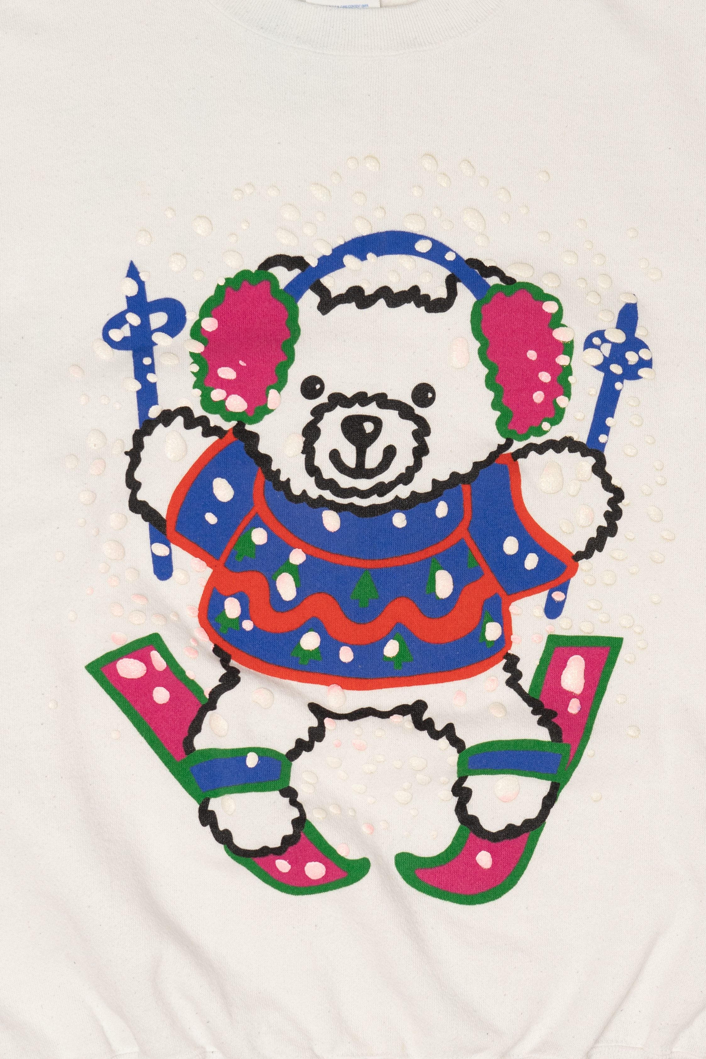 Vintage White Tultex Bear Skiing Ugly Christmas Sweatshirt (1990s)