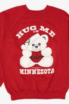 Vintage "Hug Me In Minnesota" Teddy Bear Raglan Ugly Christmas Sweatshirt (1990s)