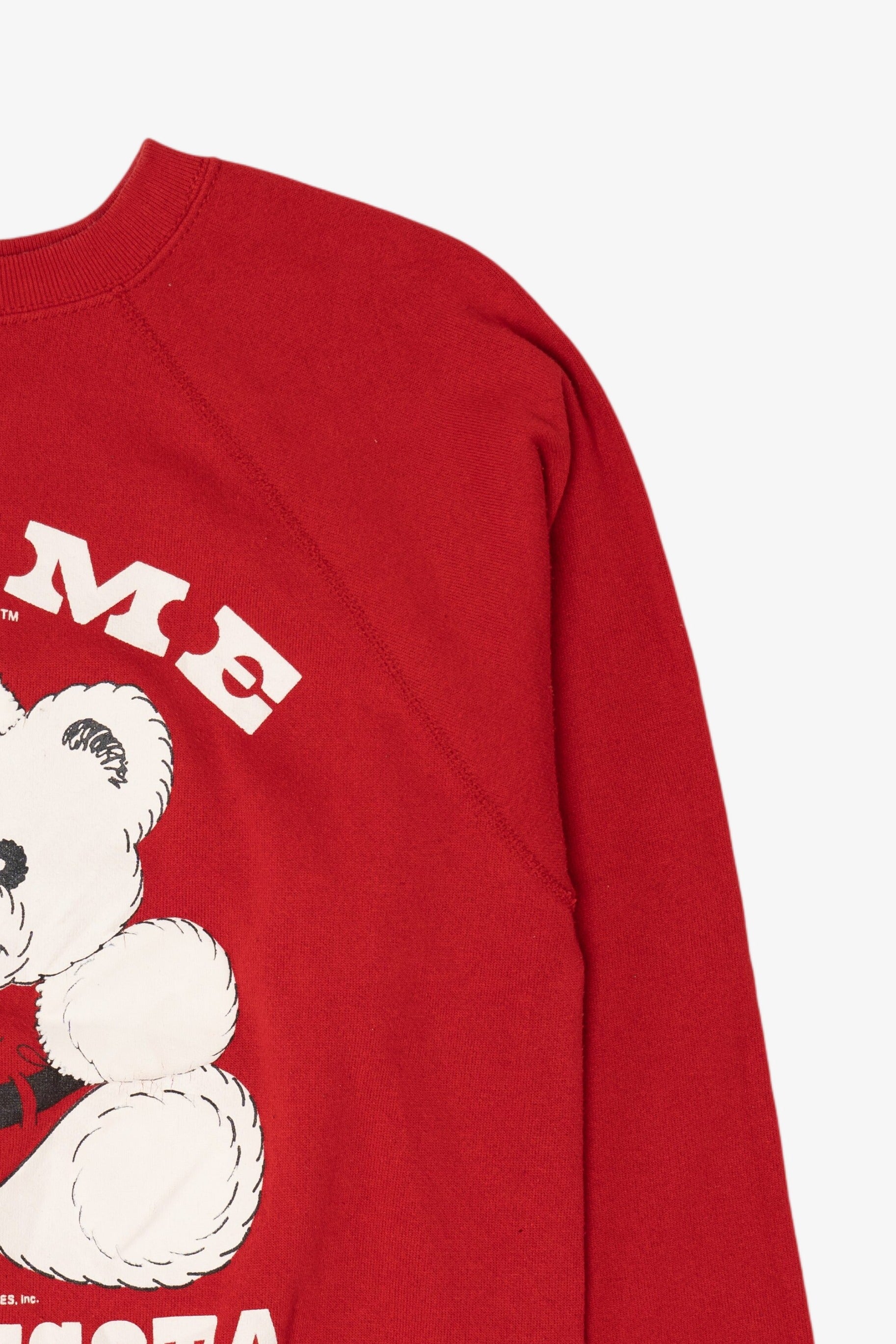Vintage "Hug Me In Minnesota" Teddy Bear Raglan Ugly Christmas Sweatshirt (1990s)