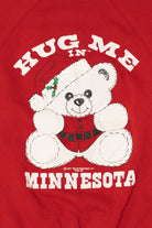 Vintage "Hug Me In Minnesota" Teddy Bear Raglan Ugly Christmas Sweatshirt (1990s)