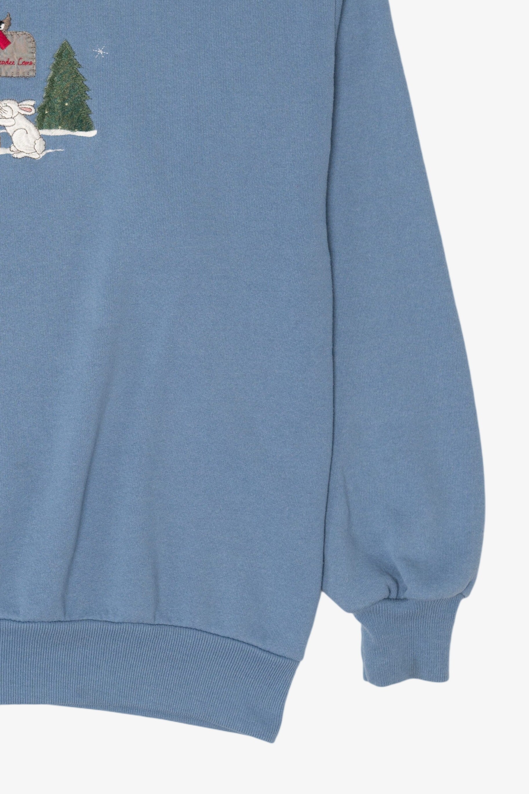 Vintage Light Blue Top Stitch Birds In Winter Ugly Christmas Sweatshirt (1990s)