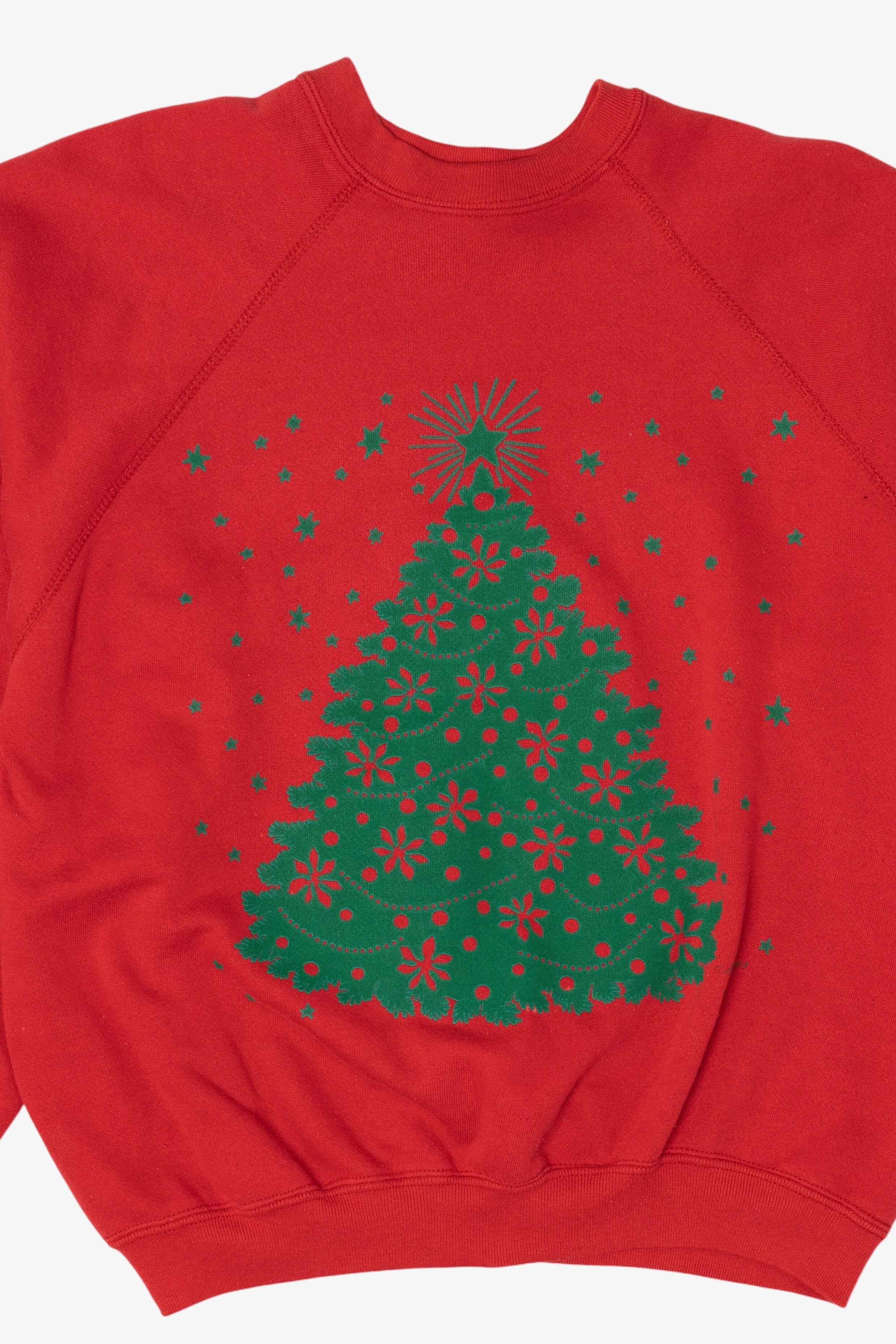 Vintage Red Tree Ugly Christmas Raglan Sweatshirt (1990s)