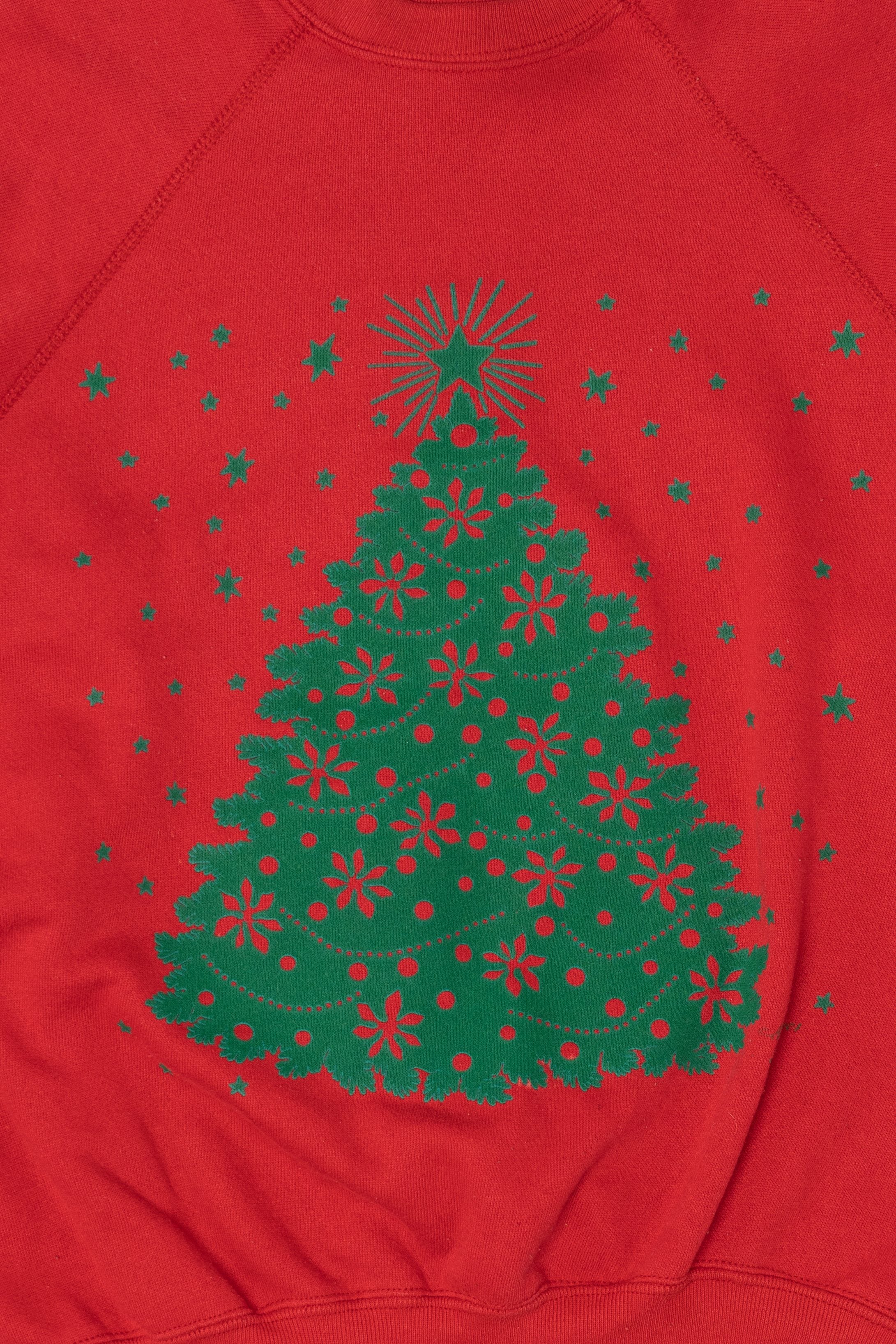 Vintage Red Tree Ugly Christmas Raglan Sweatshirt (1990s)