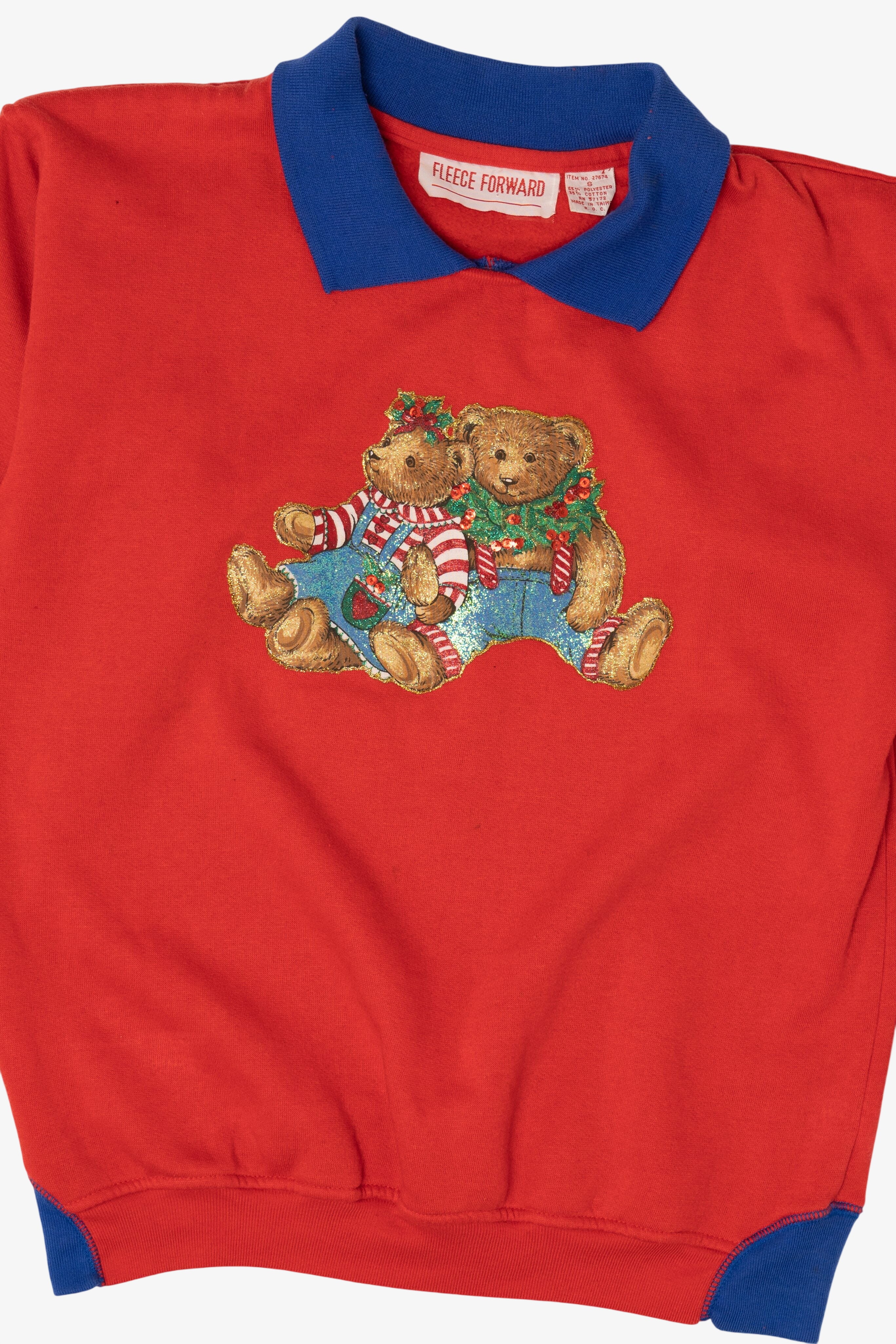 Vintage Red Fleece Forward Teddy Bears Ugly Christmas Sweatshirt (1980s)