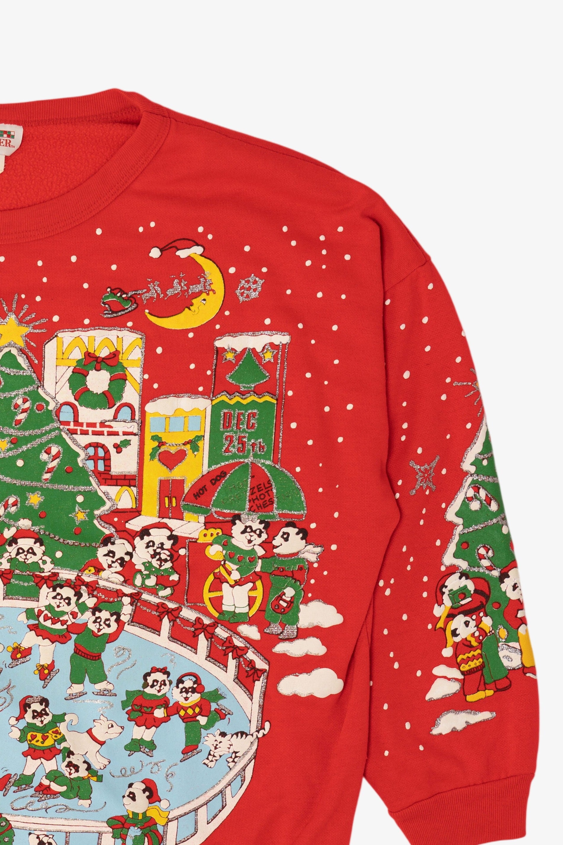 Vintage Red Embossed Nutcracker Panda Bears Ugly Christmas Sweatshirt (1990s)