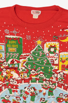 Vintage Red Embossed Nutcracker Panda Bears Ugly Christmas Sweatshirt (1990s)
