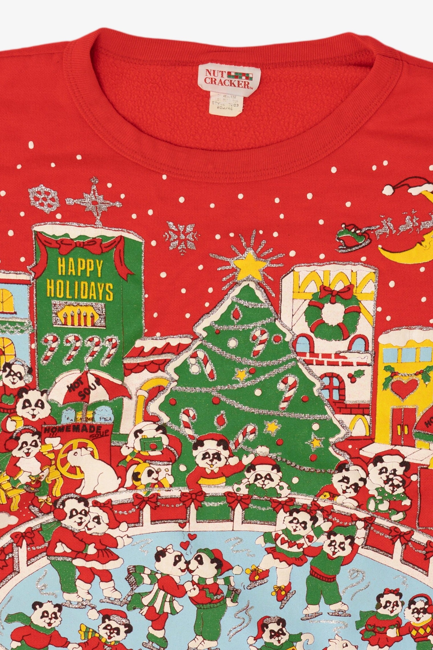 Vintage Red Embossed Nutcracker Panda Bears Ugly Christmas Sweatshirt (1990s)