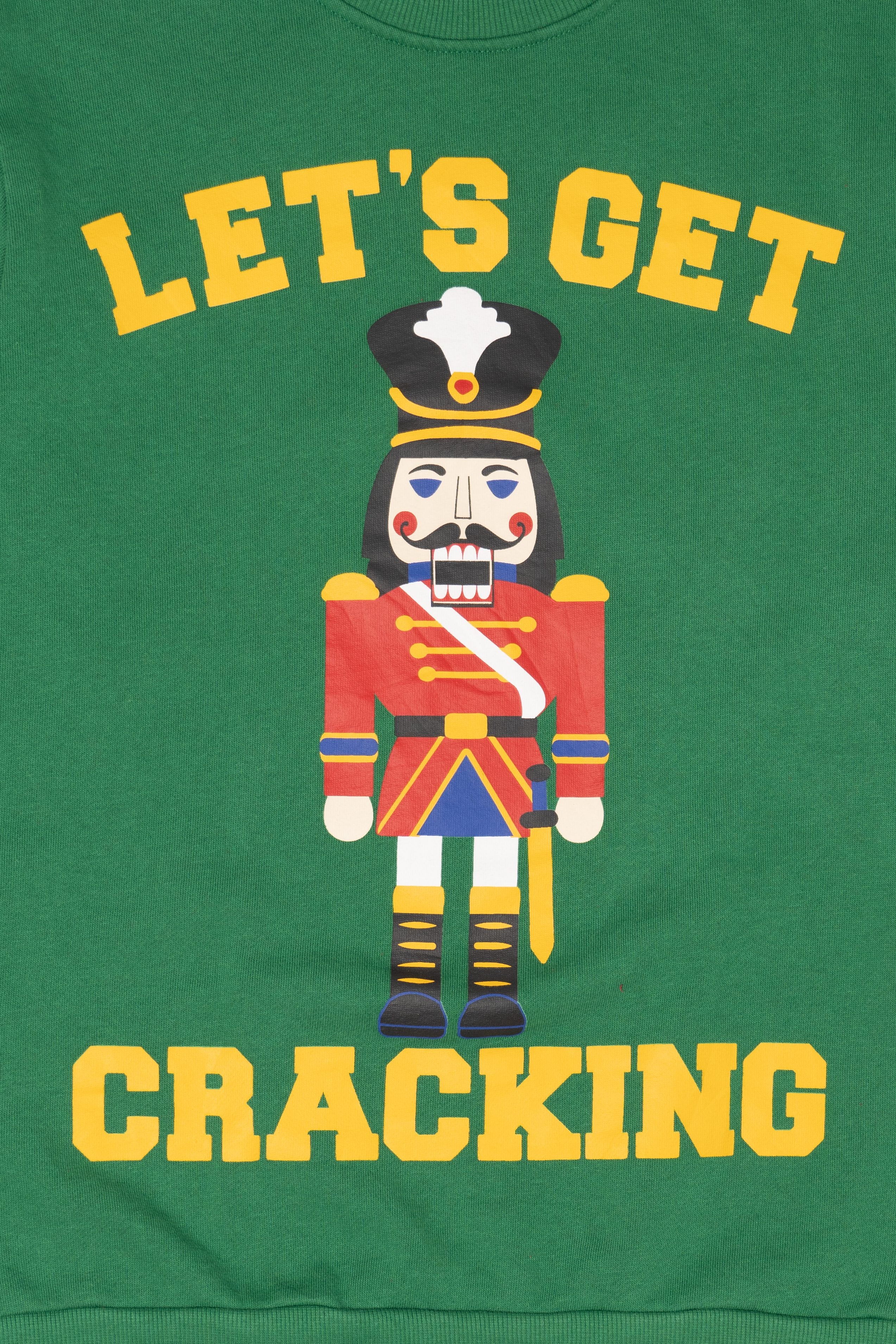 Green "Lets Get Cracking" Nutcracker Ugly Christmas Sweatshirt (2010s)