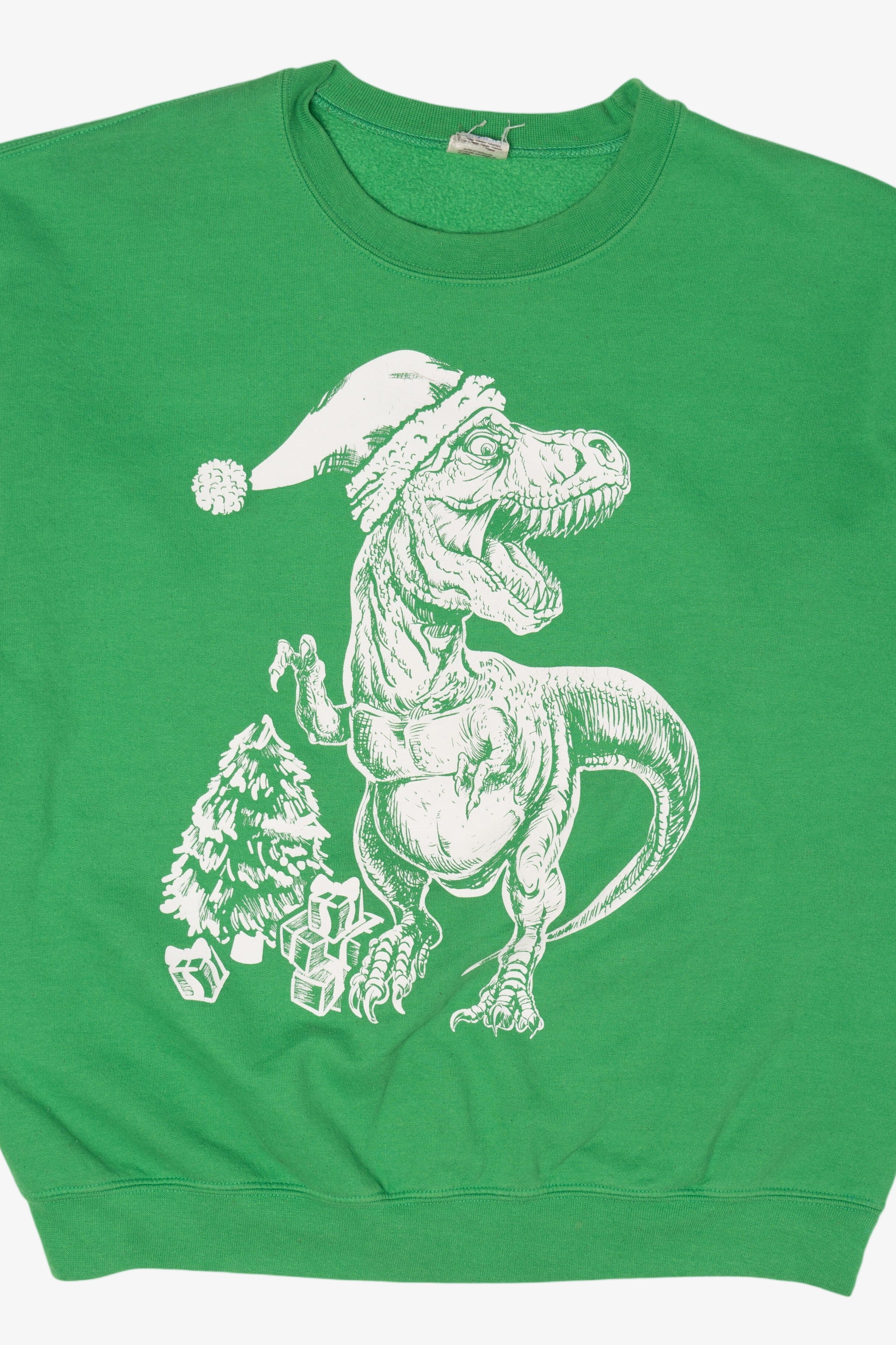 Green Dinosaur T-Rex Santa Ugly Christmas Sweatshirt (2010s)