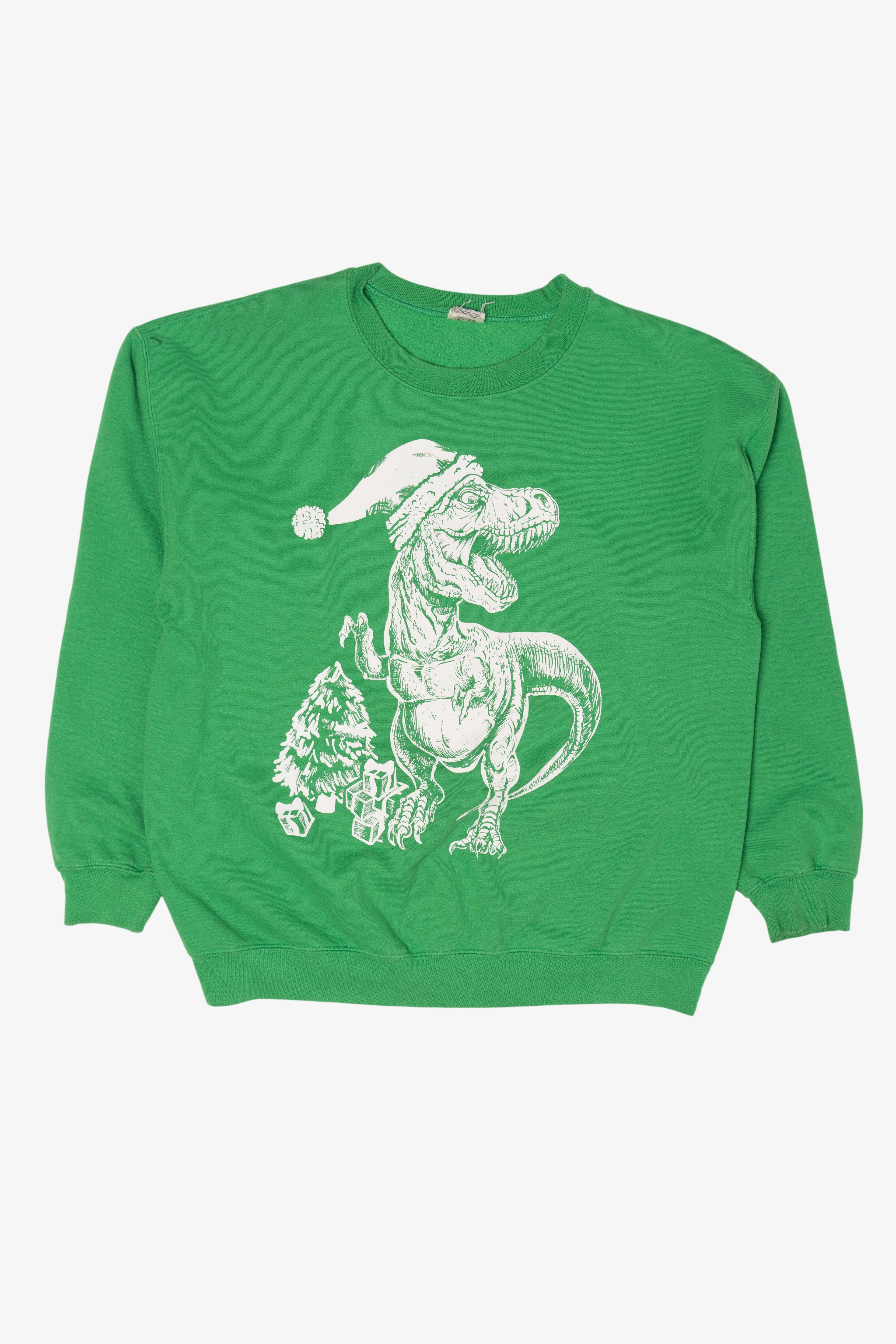 Green Dinosaur T-Rex Santa Ugly Christmas Sweatshirt (2010s)