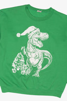 Green Dinosaur T-Rex Santa Ugly Christmas Sweatshirt (2010s)