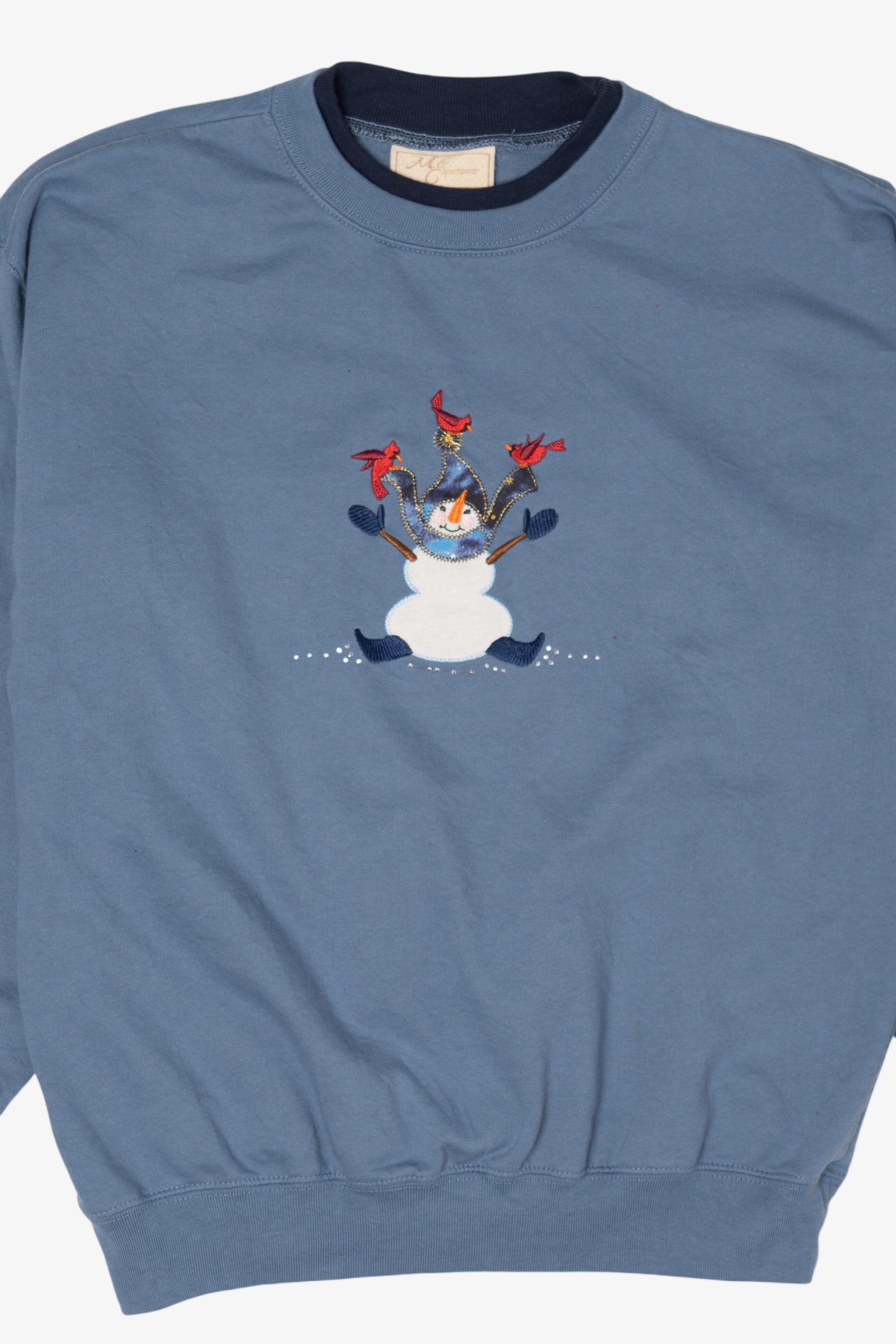 Vintage Blue M&C Sportswear Snowman Ugly Christmas Sweatshirt (1990s)
