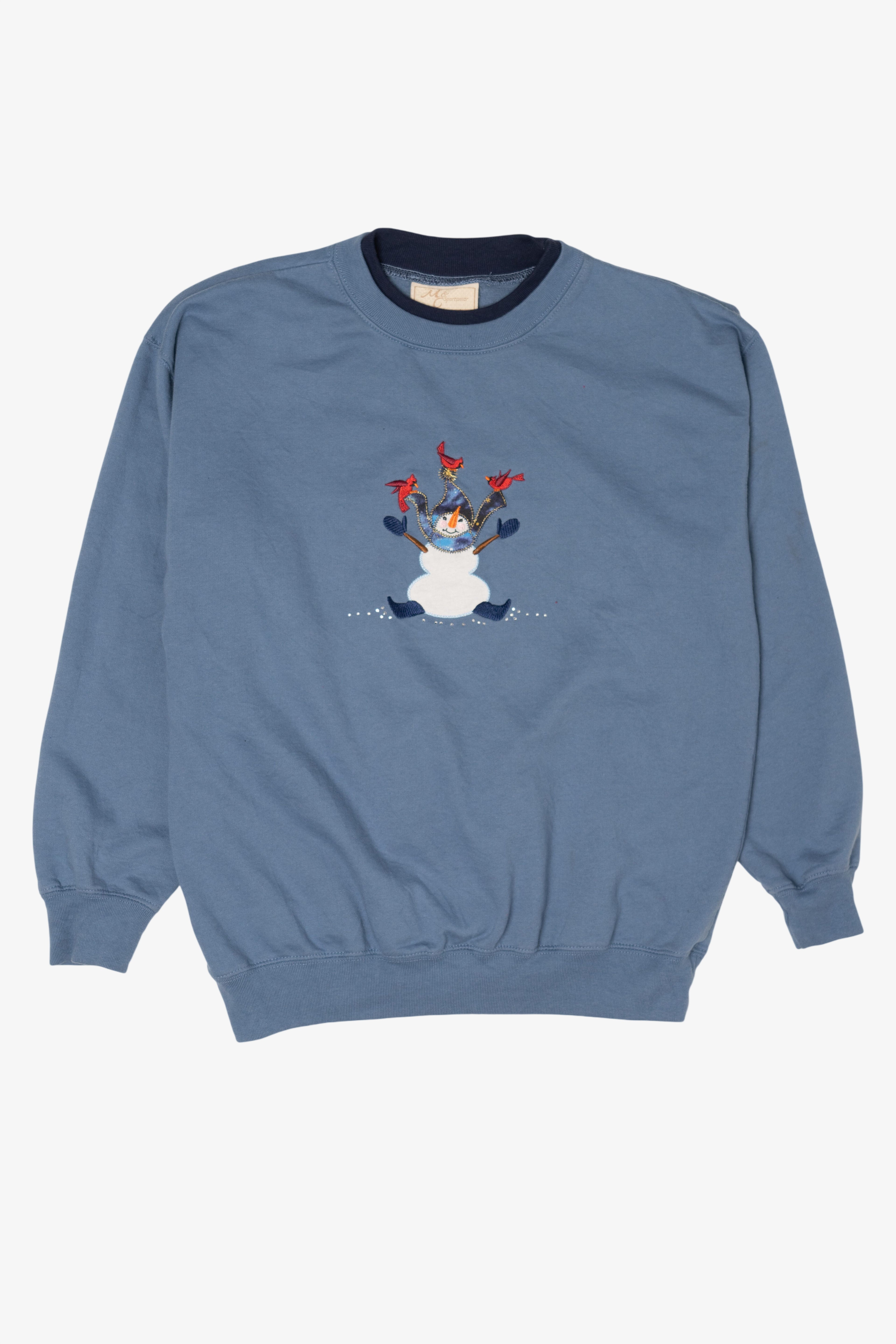 Vintage Blue M&C Sportswear Snowman Ugly Christmas Sweatshirt (1990s)