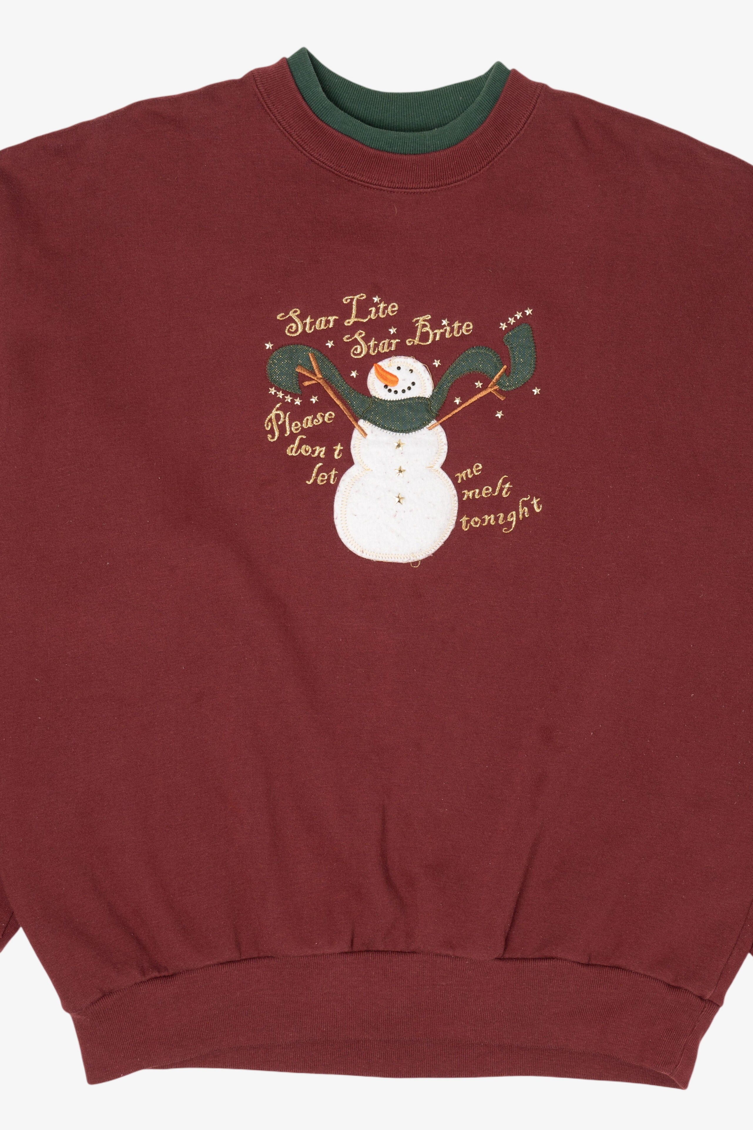 Vintage Burgundy "Star Light Star Bright" Snowmen Ugly Christmas Sweatshirt (1990s)