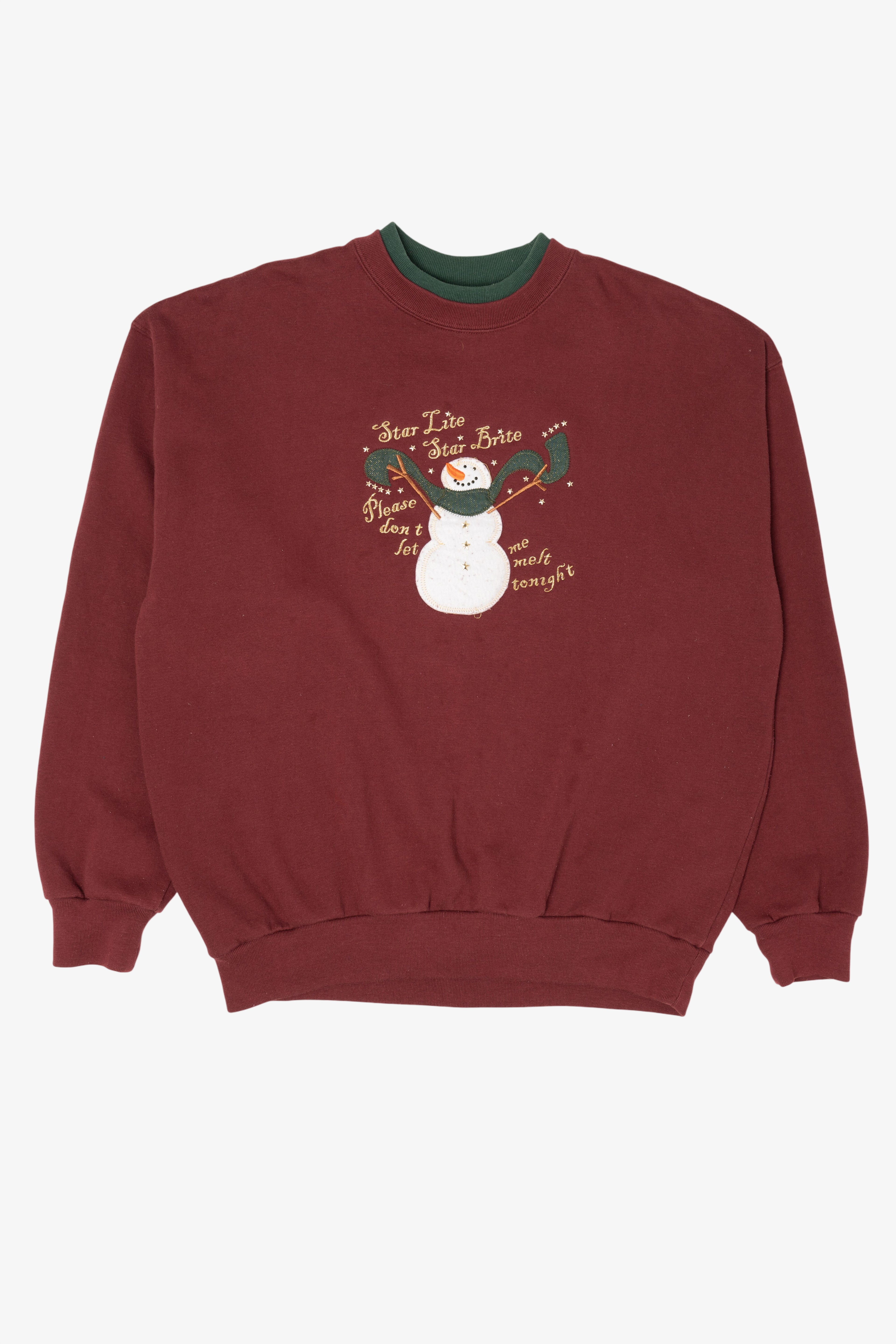 Vintage Burgundy "Star Light Star Bright" Snowmen Ugly Christmas Sweatshirt (1990s)