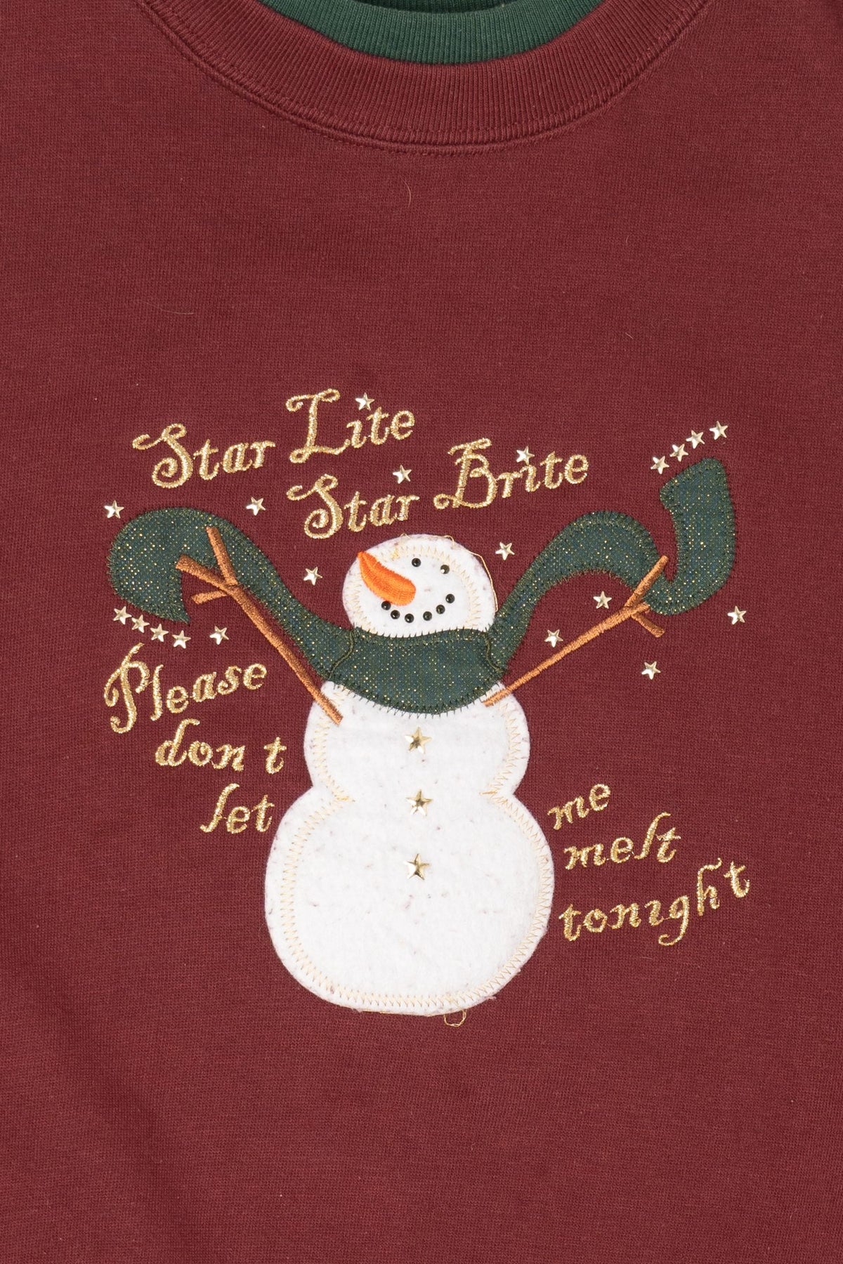 Vintage Burgundy "Star Light Star Bright" Snowmen Ugly Christmas Sweatshirt (1990s)