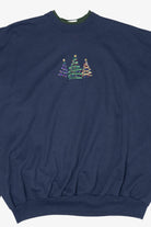 Vintage Navy Blue M&C Sportswear Trees Ugly Christmas Sweatshirt (2000s)