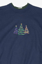 Vintage Navy Blue M&C Sportswear Trees Ugly Christmas Sweatshirt (2000s)