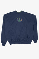 Vintage Navy Blue M&C Sportswear Trees Ugly Christmas Sweatshirt (2000s)