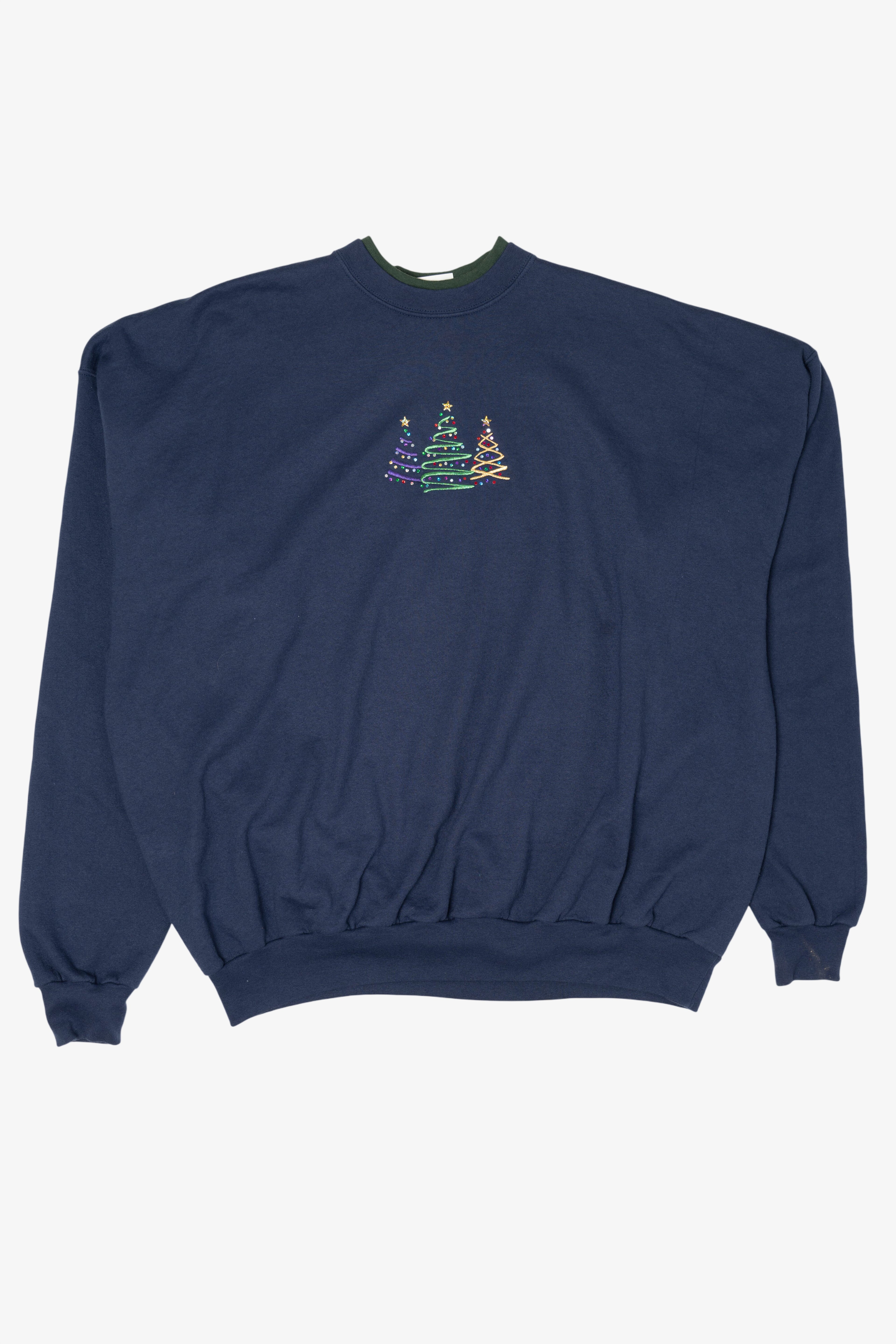 Vintage Navy Blue M&C Sportswear Trees Ugly Christmas Sweatshirt (2000s)