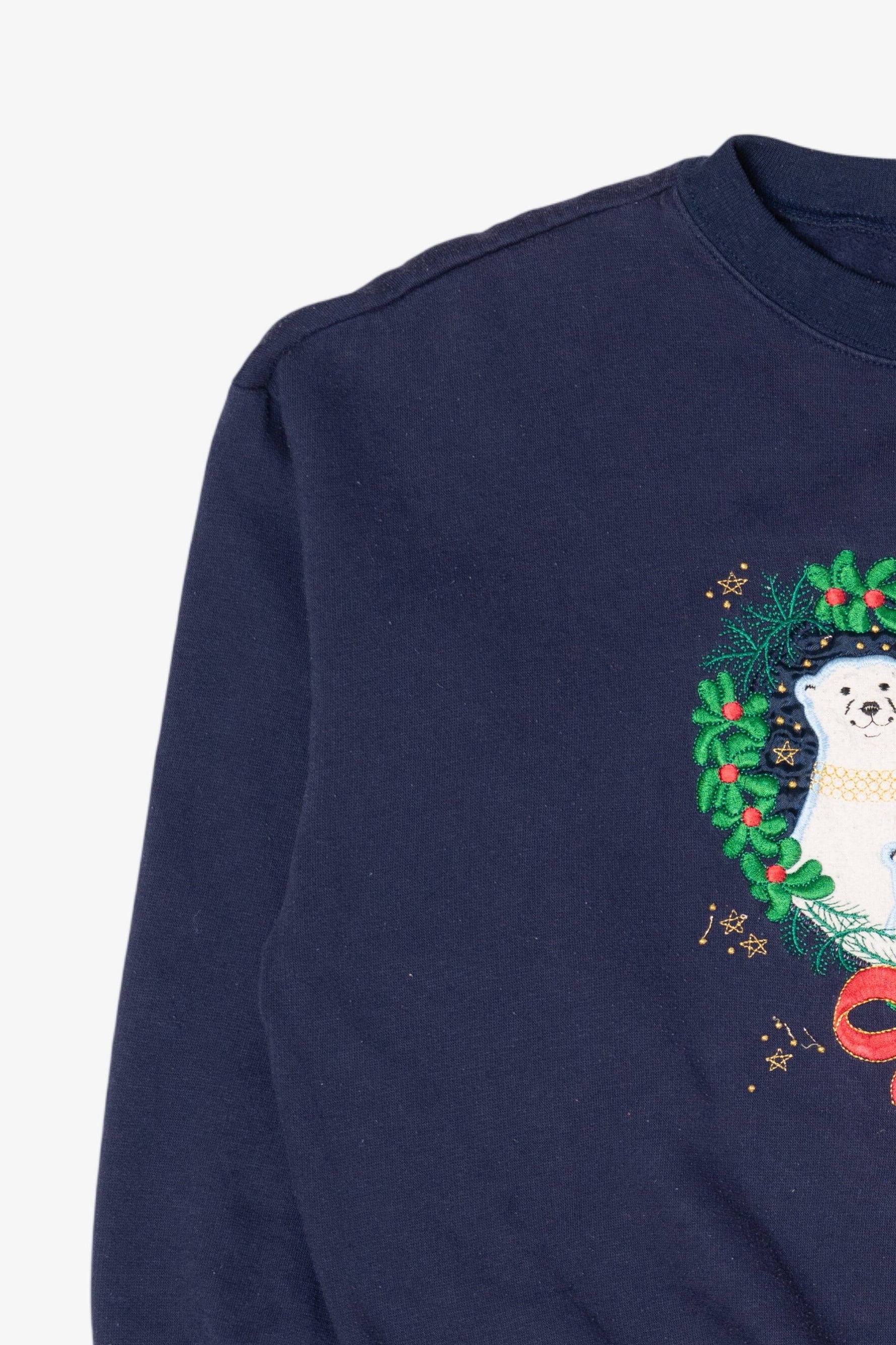 Vintage Navy Blue Nutcracker Polar Bears Ugly Christmas Sweatshirt (1990s)