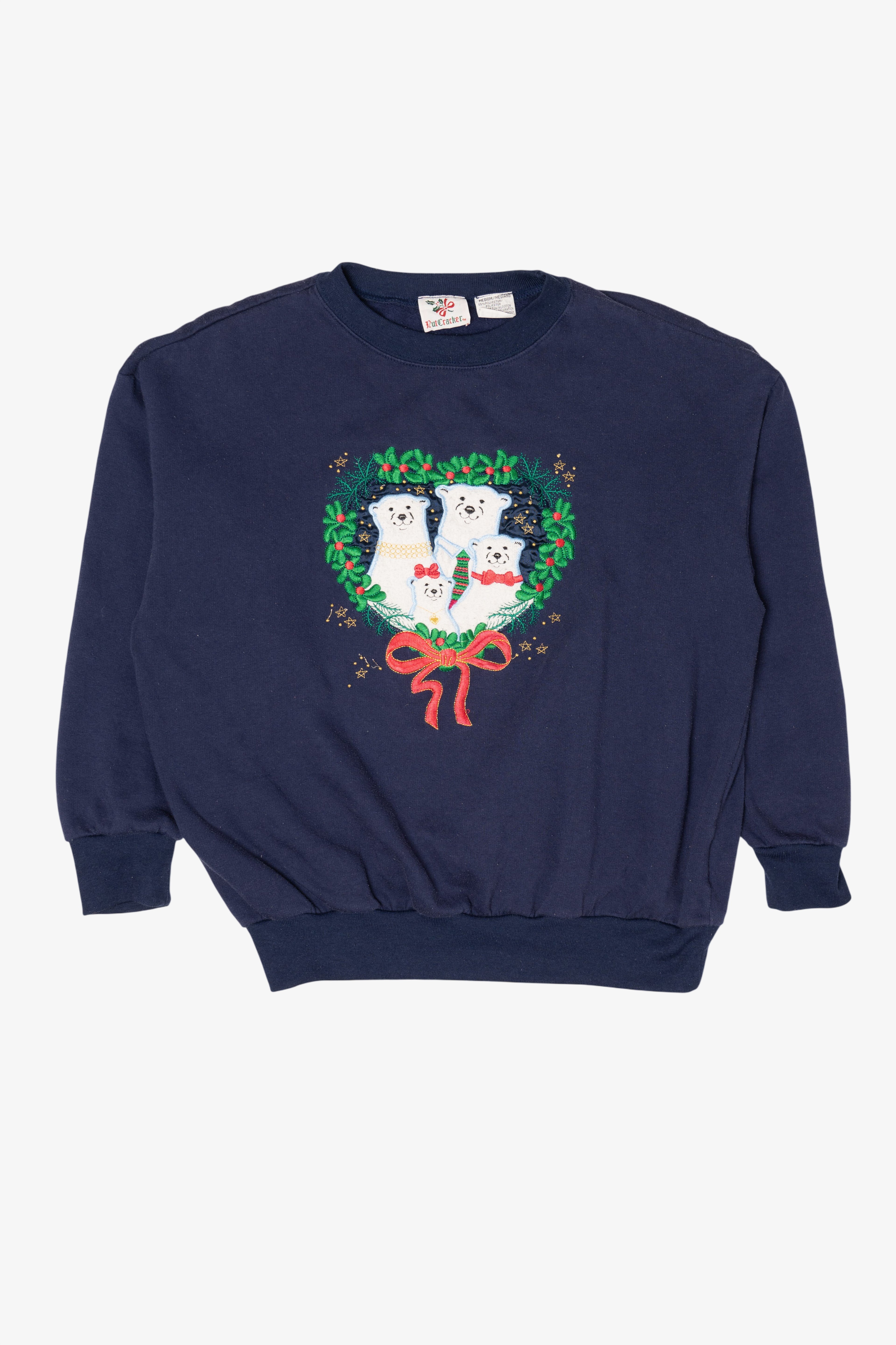 Vintage Navy Blue Nutcracker Polar Bears Ugly Christmas Sweatshirt (1990s)