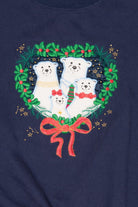 Vintage Navy Blue Nutcracker Polar Bears Ugly Christmas Sweatshirt (1990s)