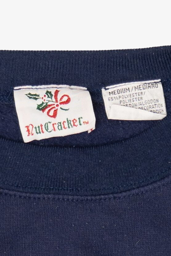 Vintage Navy Blue Nutcracker Polar Bears Ugly Christmas Sweatshirt (1990s)