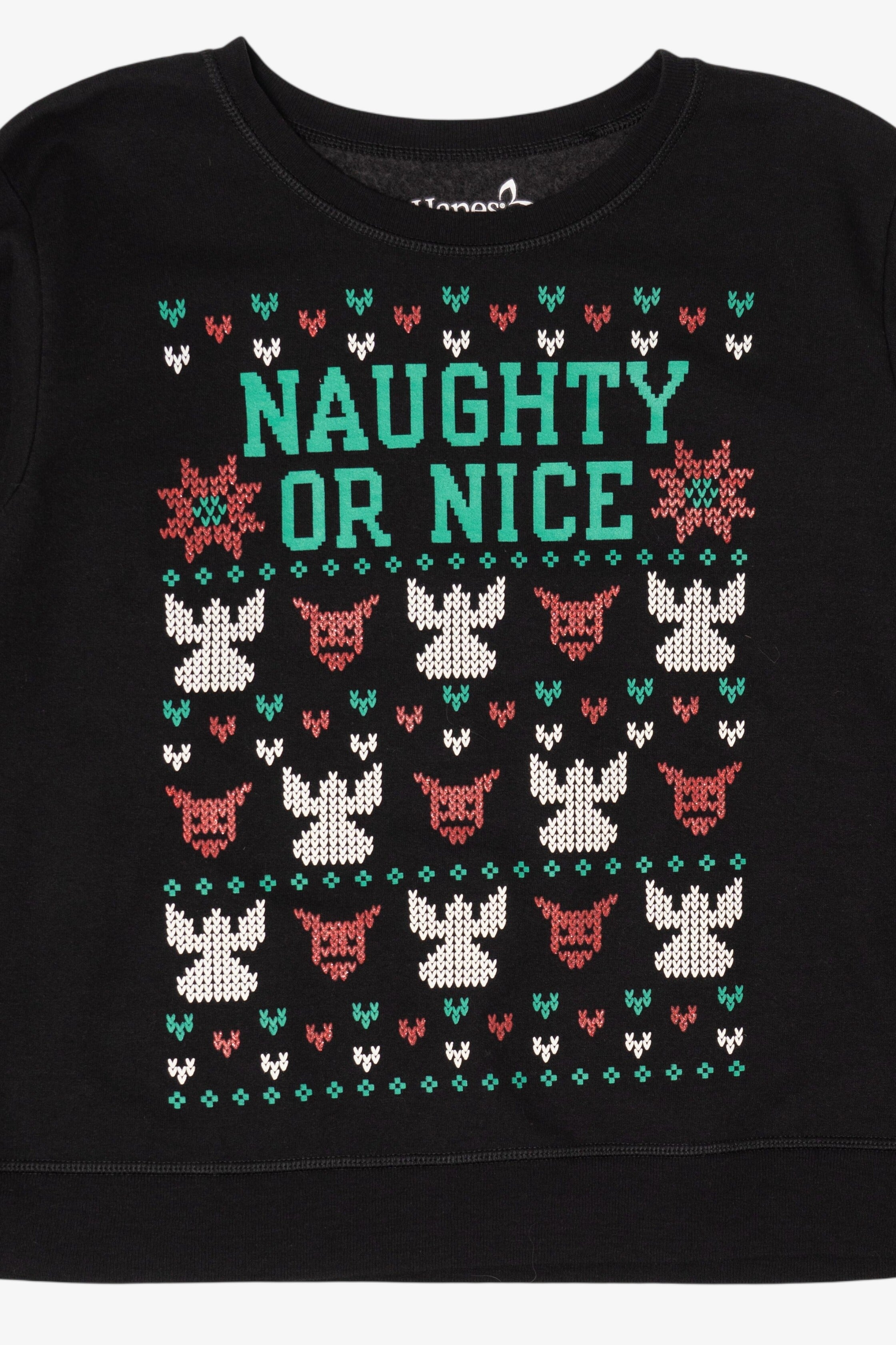 Black Hanes "Naughty Or Nice" Pixel Ugly Christmas Sweatshirt (2010s)